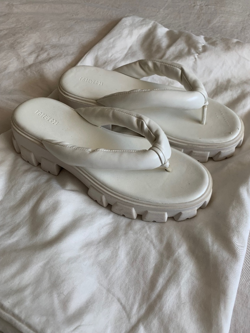 Trendy white platform thong sandals by Forever 21